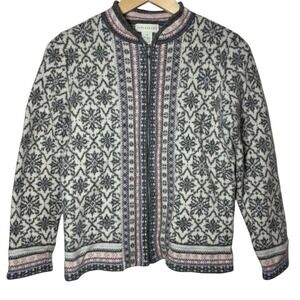 Appleseed's Fair Isle Sweater Women Small Nordic Wool Blend Gray Pink Zip Front